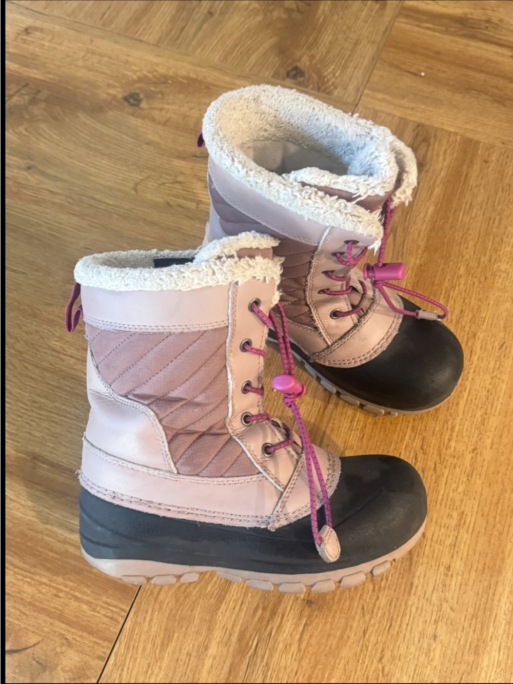 Girls' Pink Winter Snow Boots with Faux-Fur Lining